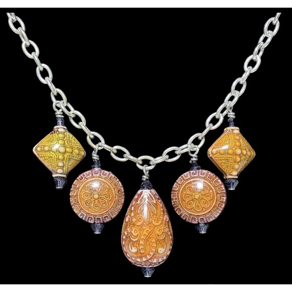 MOOD STONE Necklace/Earring Set Color Changing Etched Stones 22” Silver Chain - Picture 2 of 6